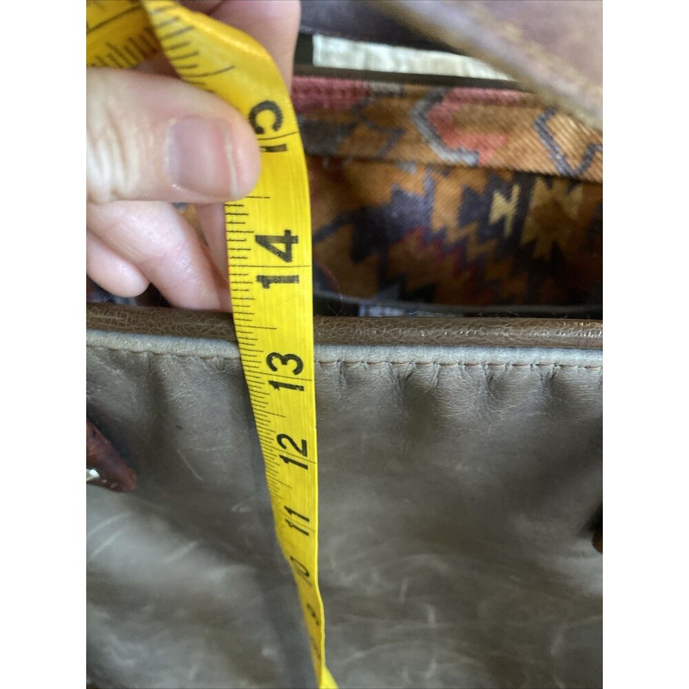 Vintage Consuela Brown Leather Tote with Colorful Southwestern Interior - Picture 12 of 13